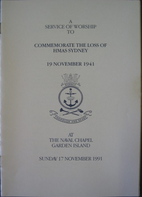 Service of Workship - Commemorate the Loss of HMAS Sydney 19th November 1941