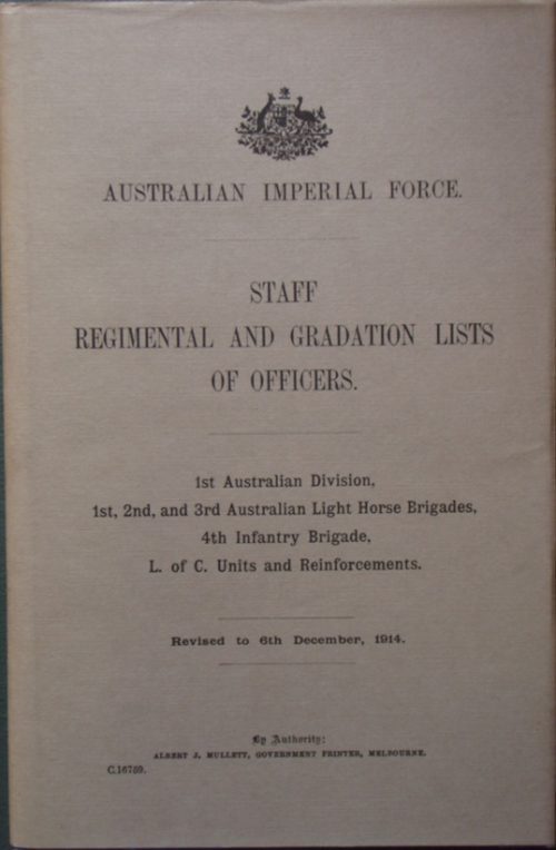 Staff and Regimental Lists of the AMF - 1st January, 1914