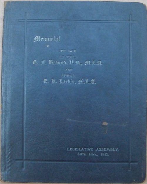 Memorial to The Late LTCOL Braund and Sergt Larkin NSW Legislative Assembly